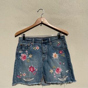 American Eagle Outfitters Blue Floral Jean Skirt